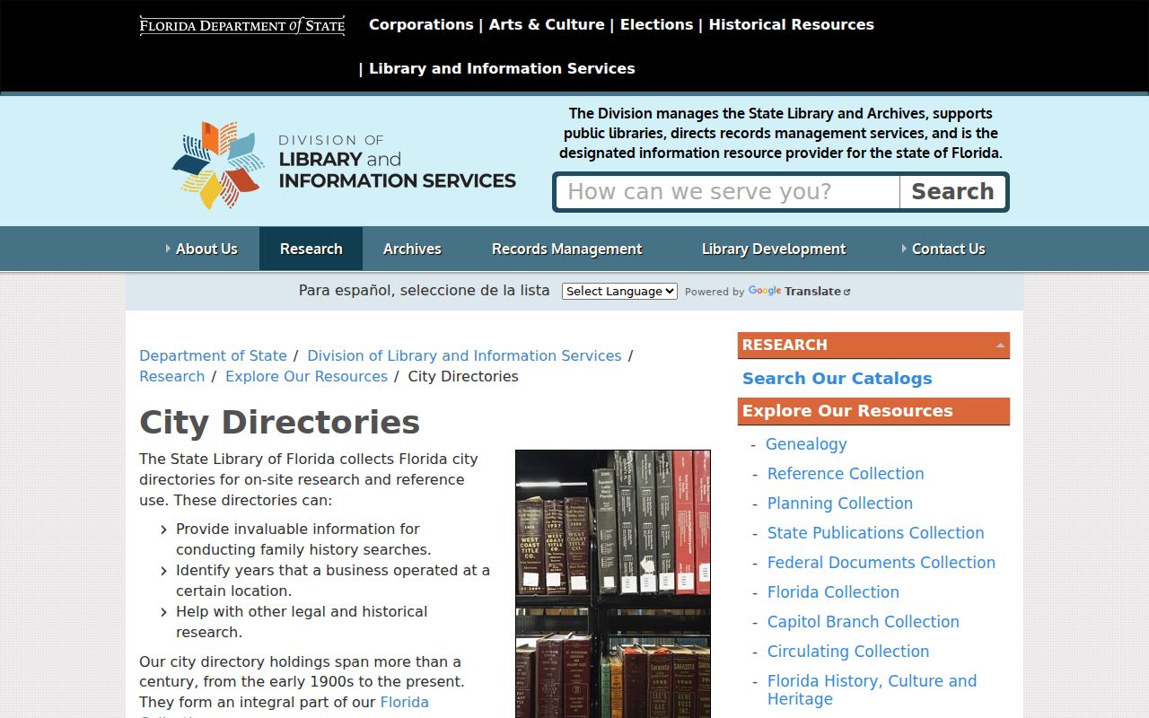 State Library Florida city directories collection for Miami Beach catalog research