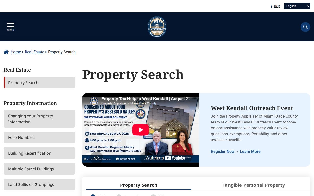 Miami-Dade Property Appraiser owner address and folio search