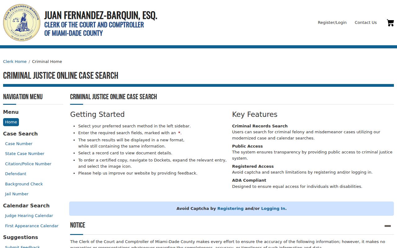 Miami-Dade criminal case search for Miami Beach resident verification