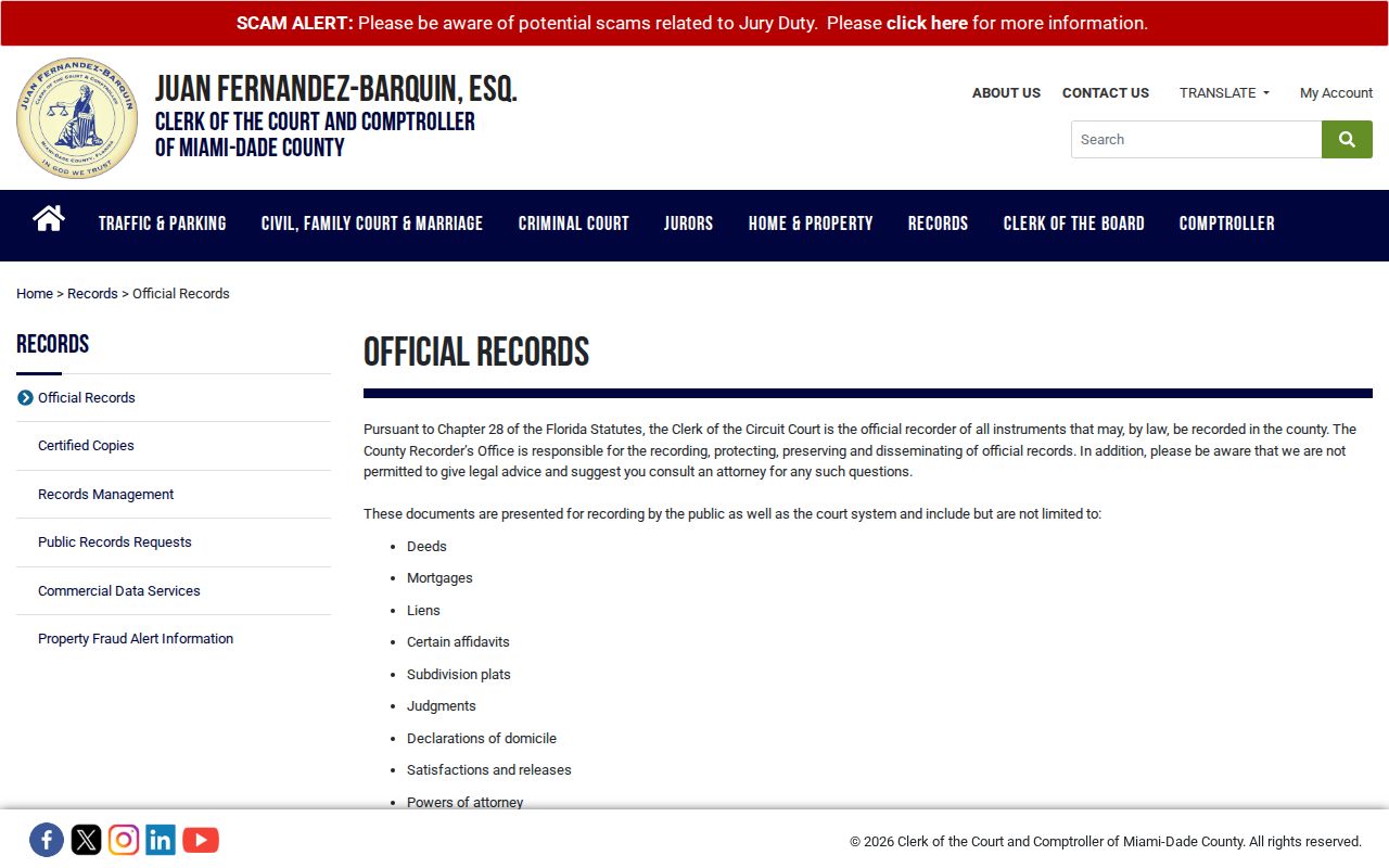 Miami-Dade Official Records search for deeds liens and plats